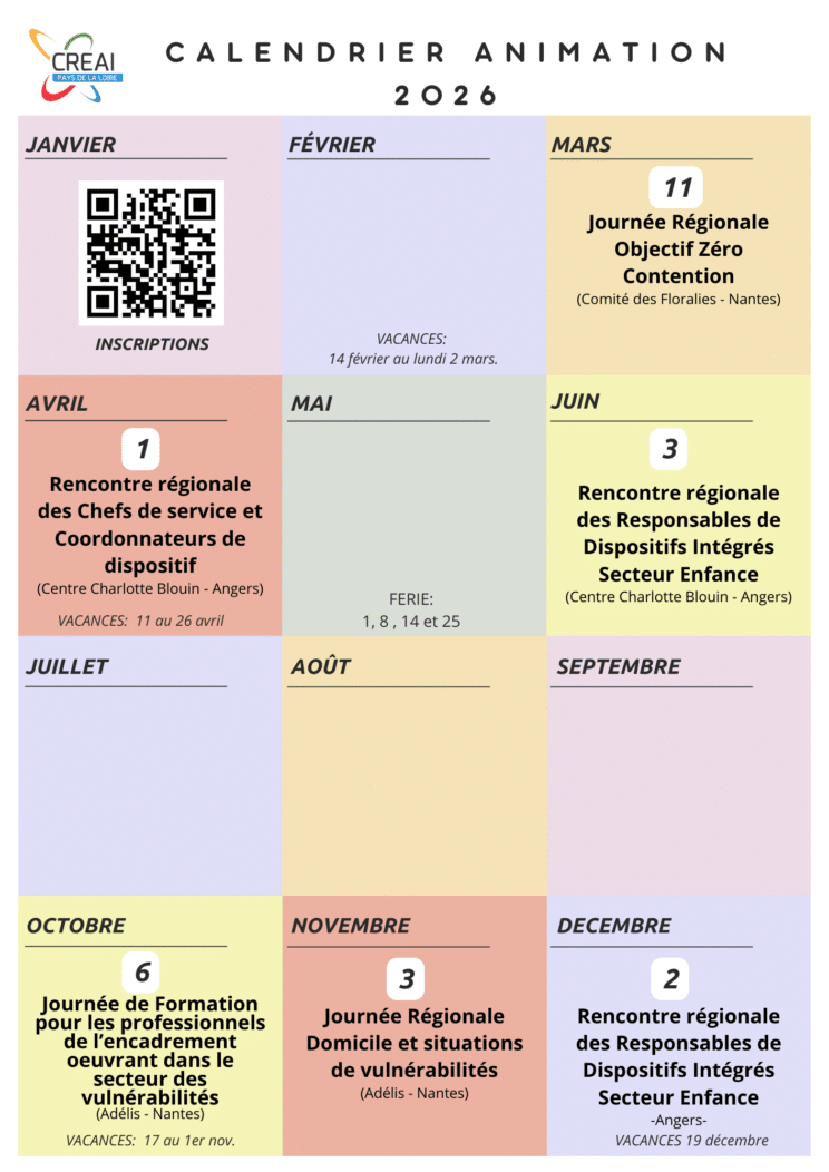 Calendrier animation 2026